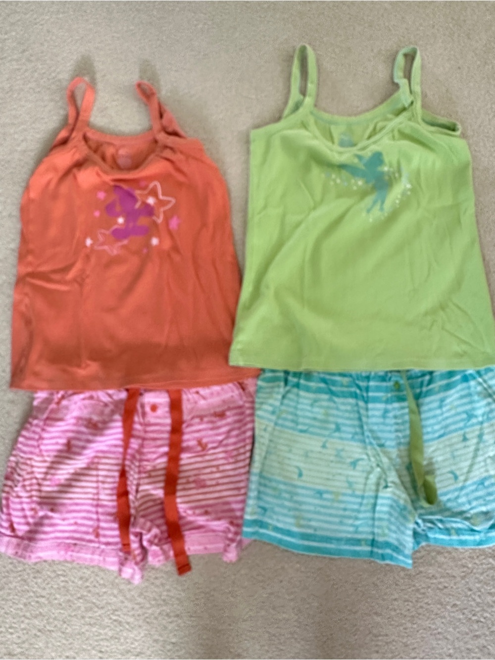 Disney Girls 2-Pack Coral & Lime Tank Top Pajama Sets